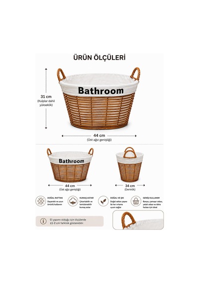 2 Adet Kulplu Banyo Sepeti Çamaşır Toplama Ve Düzenleme Sepeti Kumaş Astarlı Banyo Organizeri Kahverengi