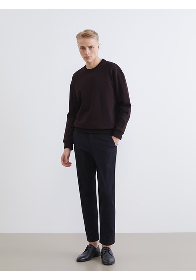 Lcw Vision Kahverengi Bisiklet Yaka Erkek Kalın Sweatshirt