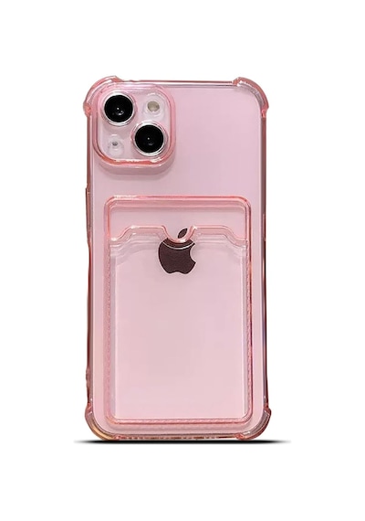 Teknomoda Apple Uyumlu iPhone 13 Kılıf Kartlıklı Anti Şok Korumalı Şeffaf Silikon Pembe Pembe