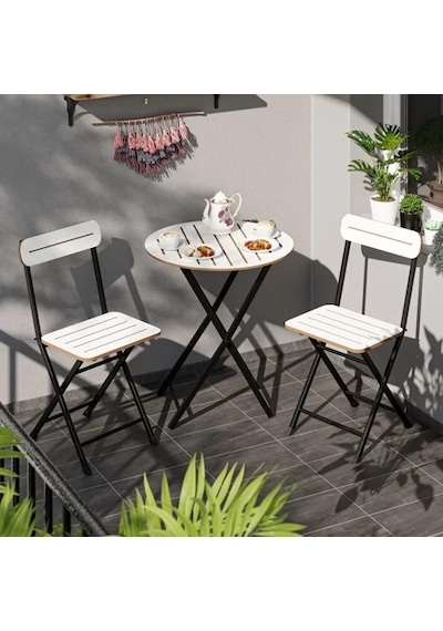 Masa Sandalye Bahçe Bistro Takım Yuvarlak Beyaz 1482 Beyaz