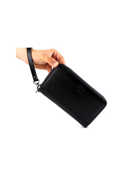 Alphaclub Bag Erkek Hakiki Deri Siyah Çok Bölmeli El Çantası