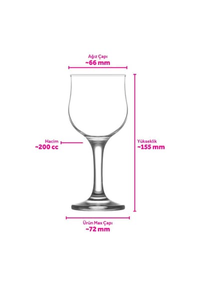 Lav Nevakar Cam Beyaz Şarap Kadehi 6'lı 200 ml Ayaklı (Meşrubat/Su Bardağı)