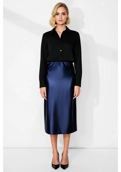 Benerly Kadın Midi A Kesim Etek Düz Desen %95 Polyester %5 Elastan Fonksi Indigo