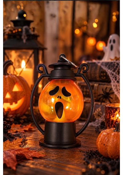 Halloween Cadılar Bayramı Hayalet Yüzlü Işıklı Mini Fener Tüm Yaşlar