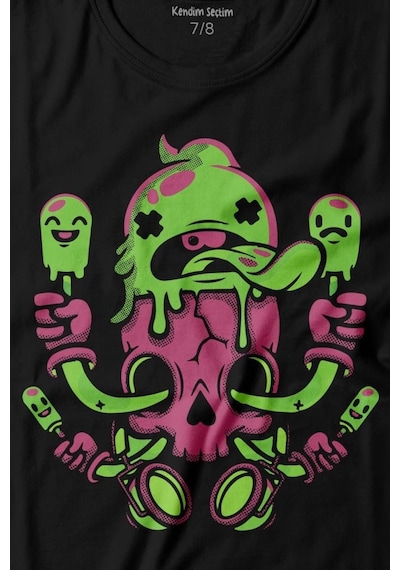 Kendim Seçtim Icecream Skull Dondurma Kurukafa Street Wear Baskılı Tişört Çocuk T-shirt 001
