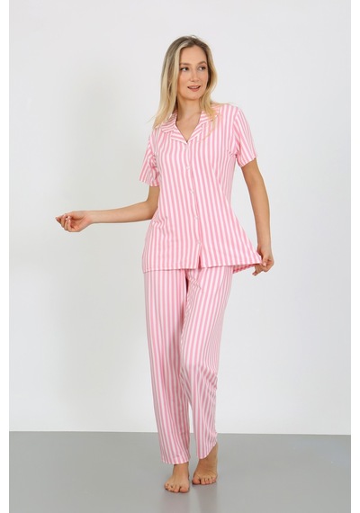 Nisanca Kısa Kollu Milan Gömlek Pijama Takımı- Genç Anne Serisi Pembe