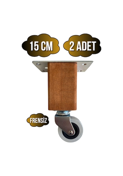 Kale Ahşap Tekerli Ayak Mobilya Masa Ve Dolap Tekerli Ayağı Frensiz 15cm Ceviz 2 Adet Kayın Ceviz