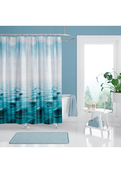 Zethome Tropik Banyo Duş Perdesi 5075 Tek Kanat 1X240x200 Mavi
