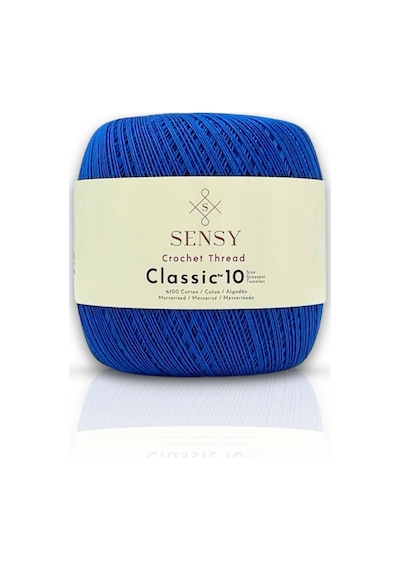 Sensy Classic 10 Tığ Ipi 100% Merserize Pamuk Örgü Ipi, Dantel Ipliği Giza Mısır Pamuğu Ip Mavi