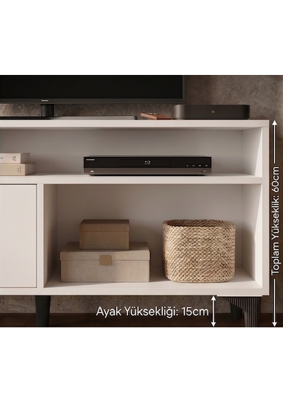 Modern Beyaz Tv Ünitesi 120 Cm - Ayaklı Ve Duvara Monte Edilebilir Çift Yönlü Kullanım