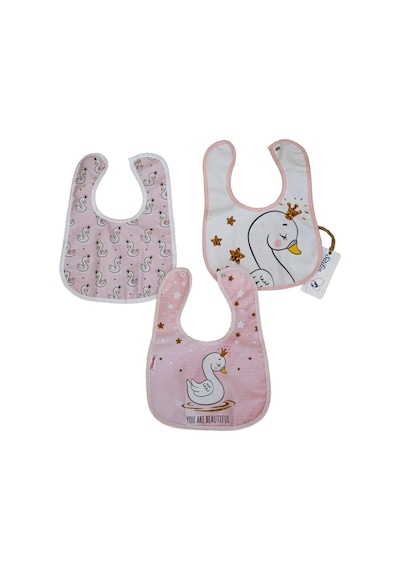 Çift Katlı  Çıtçıtlı Bebek Mama ve Salya Önlük 3 Adet STL6076 Çok Renkli