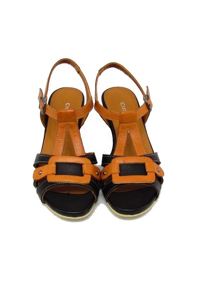 Castle Black Cb45613 Siyah / Taba Kadın Dolgu Topuk Kemerli Sandalet Siyah