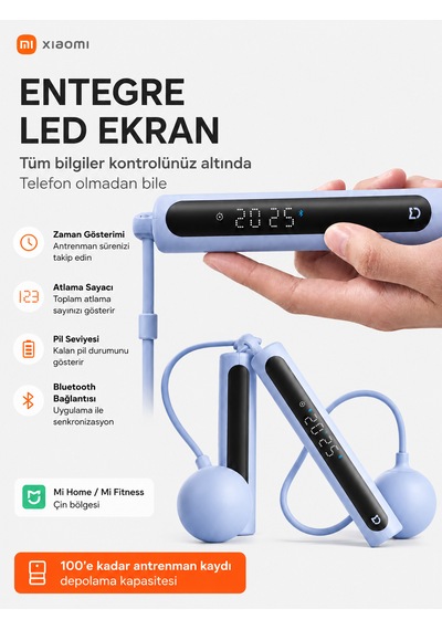 Mijia Smart Skipping Rope 2 Akıllı Atlama İpi Led Ekran Bluetooth 5.1 Ayarlanabilir 3 Metre Gerçek Zamanlı Antrenman Rehberi, Veri Kaydı Ve Analizi