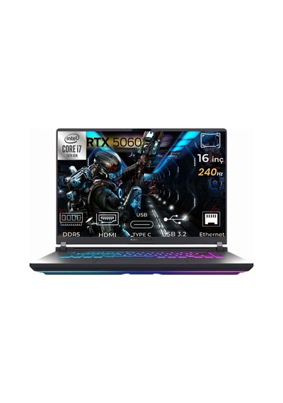 Asus Rog Strix G16 G615JMR-S5048-K04 i7-14650HX 96 GB 512 GB SSD RTX5060 16" Free Dos Dizüstü Bilgisayar