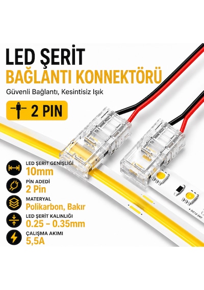 10mm Cob+smd Şerit+kablo T-l Bağlantı Konnektörü 5 Adet