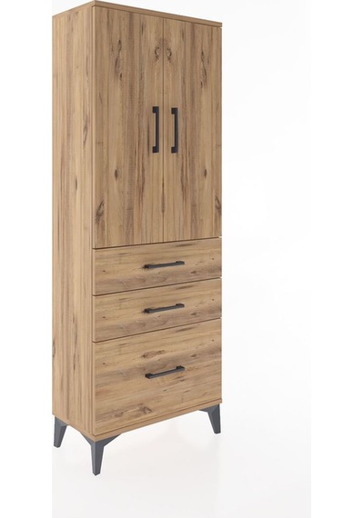 Arges Dolap 3 Raflı 3 Çekmeceli 2 Kapaklı 60x30x163 Çam-çam Çam