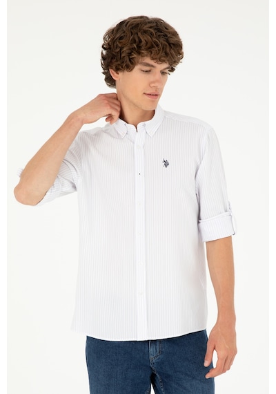 U.S. Polo Assn. Erkek Lila Çizgili Beyaz Gömlek 50288675-VR034 U.S. Polo Assn. Erkek Lila Çizgili Beyaz Gömlek 50288675-VR034