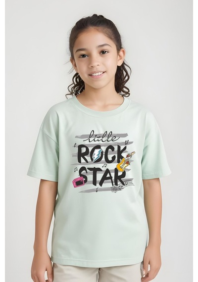 Panios Kids Little Rock Baskılı Kız Çocuk Kısa Kollu T-shirt Mint Yeşili