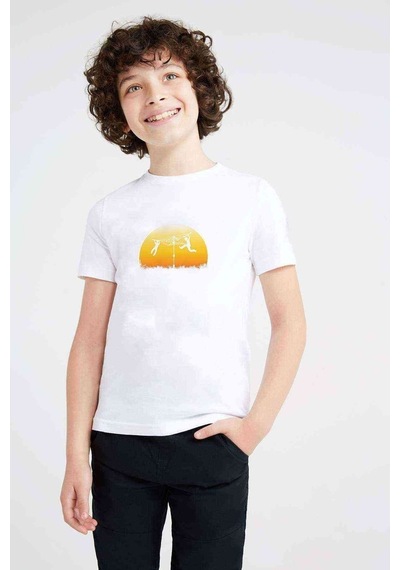 Tshirthane Silhouette Merry Go Sunset Baskılı Unisex Çocuk Beyaz T-Shirt
