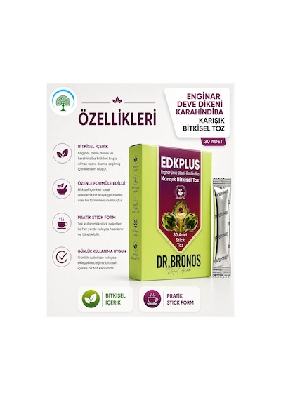 Çareburada Dr. Bronos Edkplus Enginar, Devedikeni, Karahindiba Karışık Bitkisel Toz 30 Stick