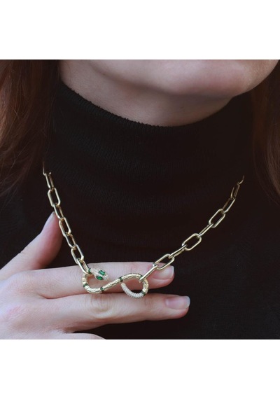Yılan Sonsuzluk Modeli Gold Kaplama Zirkon Taşlı Kolye Gümüş