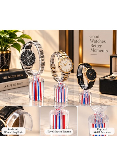 Saat Standı 3'lü Set Lazer Model Oval Mavi & Kırmızı Pleksi Kırmızı - Mavi