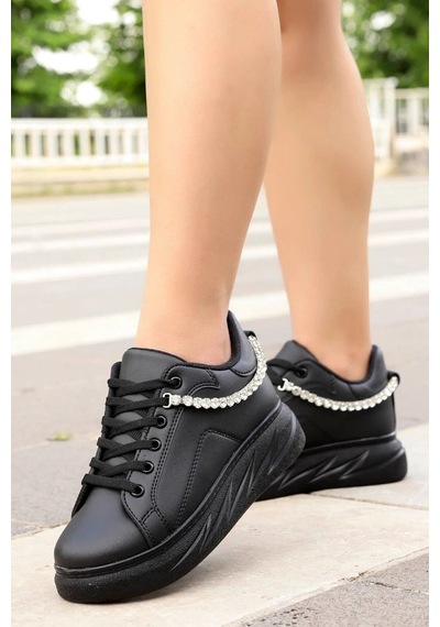Trendyshose Leydi-0025 Taşlı Rahat Spor Ayakkabı Siyah
