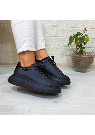 Bestof 150 Siyah-siyah Fuspetli Sneaker Düz Taban Spor Ayakkabı 001