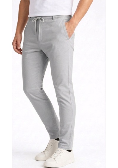 Bürke Erkek Gri Renk Bel Lastikli Likralı Esnek Dar Kalıp Slimfit Pantolon