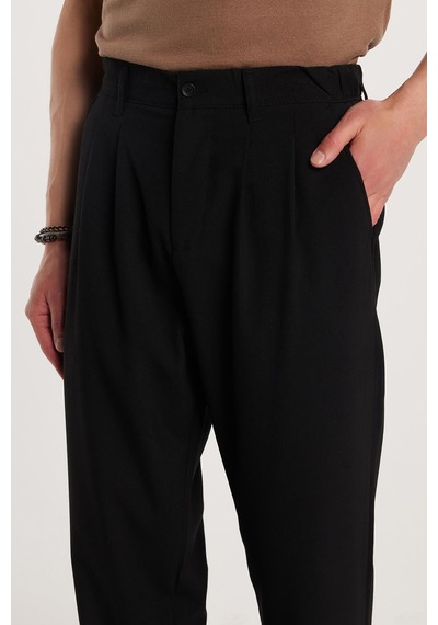 Tudors Erkek Regular Fit Çift Pileli Beli Lastikli Rahat Kesim Bol Paça Baggy Siyah Pantolon-33190 Tudors Erkek Regular Fit Çift Pileli Beli Lastikli Rahat Kesim Bol Paça Baggy Siyah Pantolon-33190