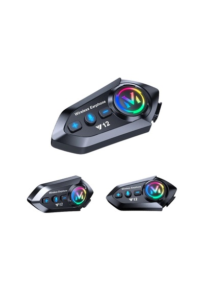 Blic Y12 Motosiklet Kask Intercom Bluetooth 5.4 Kulaklık Işıklı, Su Geçirmez, Mikrofonlu Müzik Ve Telefon Görüşme
