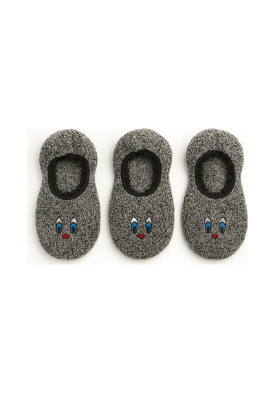 Ozzy Socks Kadın Gri Yüz Desenli Uyku Patik Çorap 3'lü Paket Gri2