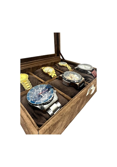 Richbox 6'lı Saat Kutusu Kahve Alcantara Süet