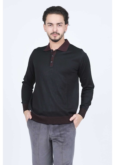 Ateş Triko Erkek Polo Yaka Yün Kazak 6091903 Siyah Siyah