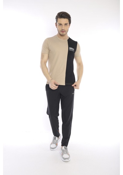 Escetic Erkek Spor, Abd Pike Interlok 1. Kalite Kumaş Koyu Bej Slimfit Bi
