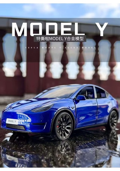 Tesla Model Y Diecast Model Araba 1:24 Diecast Döküm Tesla Yeni Model Sesli Işıklı Şarj İstasyonlu