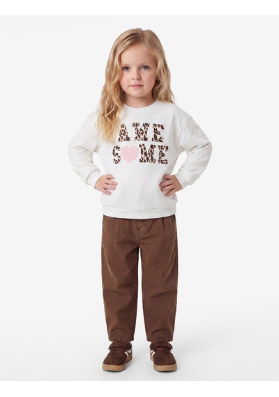 Koton Baskılı Bisiklet Yaka Kısa Kollu Şardonlu Sweatshirt Ekru 7wmg10224ak