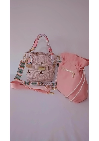 Smocello Fularlı Cep Astarlı El Kol Omuz Çantası Açık Pembe