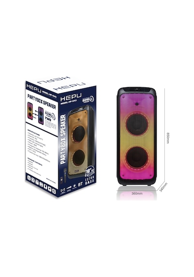 Hepu Hp 943 Taşınabilir Şarjlı Bluetooth Parti Hoparlörü 2 10 İnc Woofer 80 W Rms Extra Bass Karaoke Mikrafon