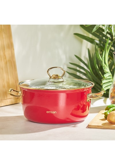 Emsan Retro 24 Cm Emaye Kızartma Tenceresi Kırmızı Diğer
