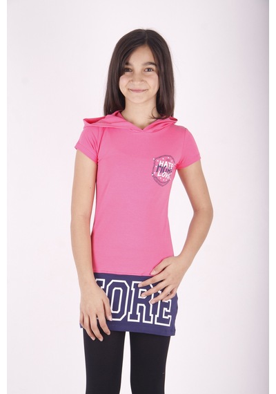 Toontoy Kids Toontoy Kız Çocuk Kapüşonlu Baskılı Tişört Fuşya