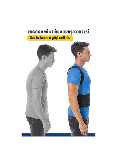 Dik Duruş Korsesi Çift Balenli Sırt Korsesi Kamburluk Önleyici Medikal Bel Korsesi Unisex Siyah