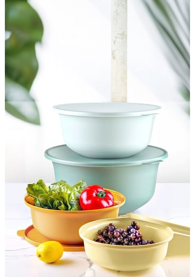 Kitchen Life 4 Boy Kapaklı Yuvarlak Aura Saklama Kabı Seti 7.5 L + 4 L + 2 L+ 1 L