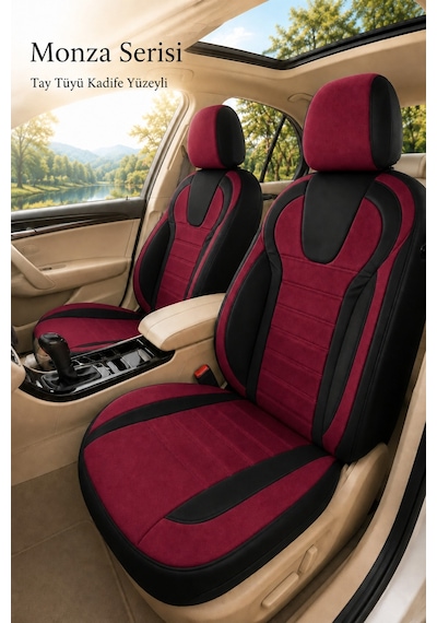 Mitsubishi Asx 2010+ Uyumlu Monza Serisi Tay Tüyü Oto Koltuk Kılıfı Bordo Siyah