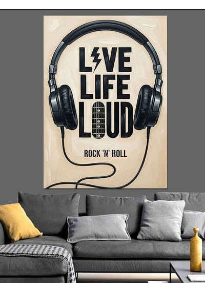 Kulaklık Müzik Hayatı Yaşa Dekoratif Kanvas - Mdf Ahşap Tablo