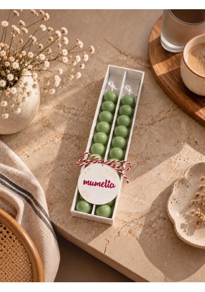 Mumelia Bubble Şamdan - Doğal Soya Kutulu Dekoratif Mum - 2'li - Yeşil - 1 Kutu