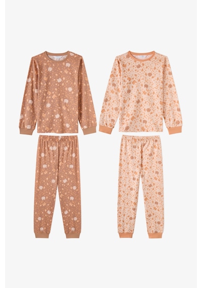 Penti Kız Çocuk Sevimli Leopar Pamuklu Uzun Kollu 2li Pijama Takımı Çok Renkli