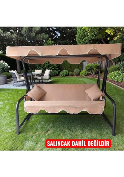 3 Kişilik Salıncak Minderi Lüks Kılıf Seti 10cm Minderli Panama Bej Diğer