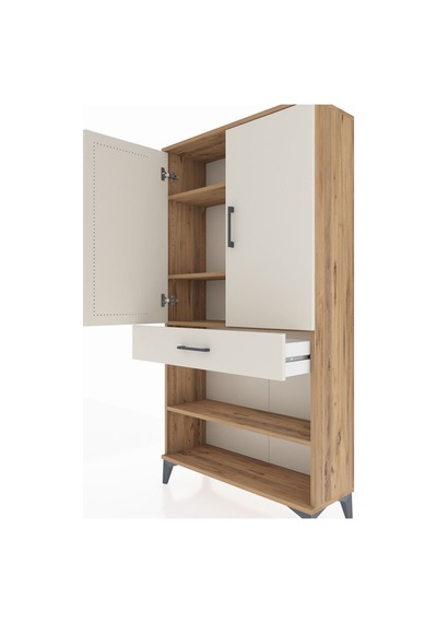 Arges Dolap 4 Raflı Tek Çekmeceli 2 Kapaklı 88x30x163 Çam-aytaşı Çam