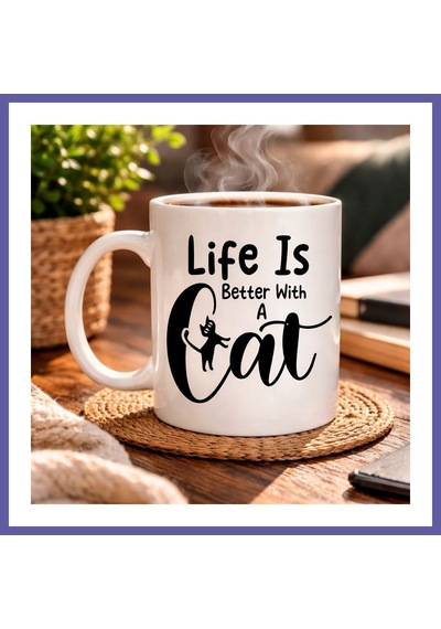 Bezos Kedi Severlere Özel Life Is Better With A Cat Kupa Model 181 Sevimli Kedi Tasarımlı Porselen Kahve Kupası Hediyelik Kupa Nıda Diğer